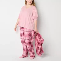 Liz Claiborne Womens Plus Long Sleeve 4-pc. Pant Pajama Set