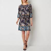 R & K Originals 3/4 Sleeve Puff Print Shift Dress