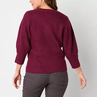 Liz Claiborne Plus Womens Crew Neck 3/4 Sleeve Pullover Sweater