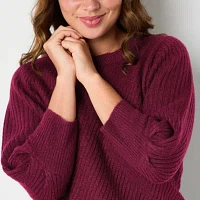 Liz Claiborne Plus Womens Crew Neck 3/4 Sleeve Pullover Sweater