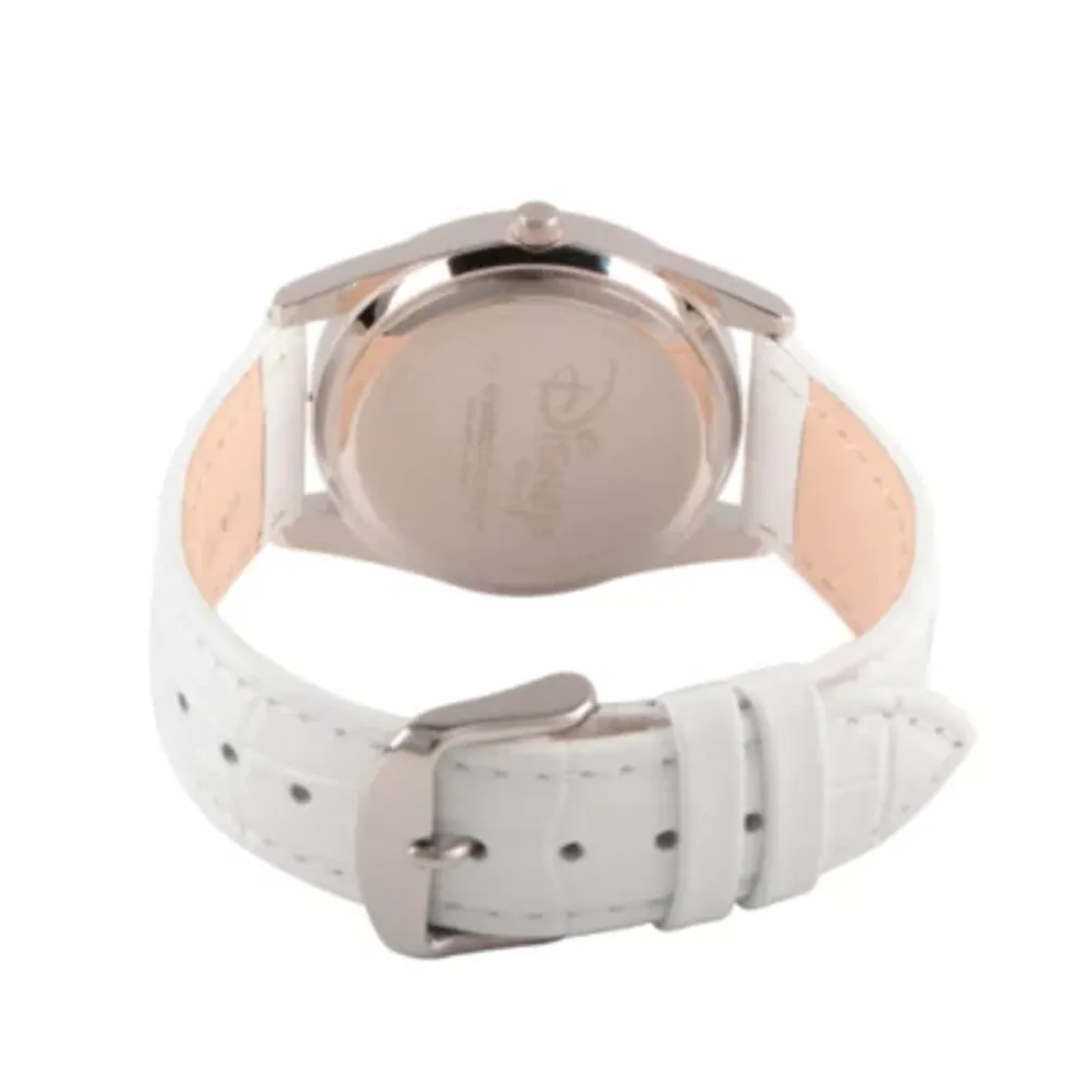 Disney Beauty and the Beast Womens White Leather Strap Watch Wds000312