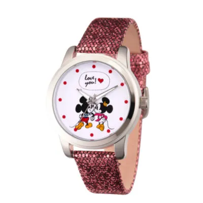 Disney Mickey Mouse Womens Black Leather Strap Watch Wds000345