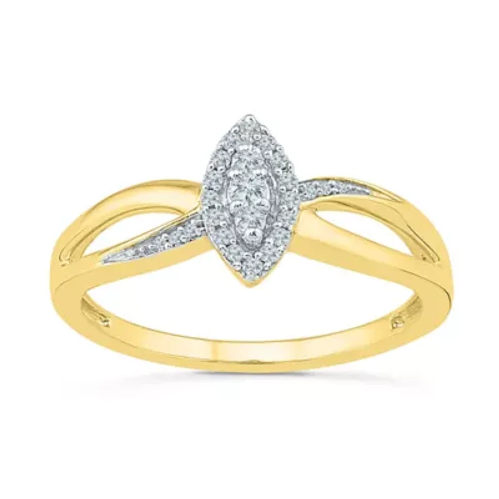Womens 1/ CT. T.W. Natural White Diamond 10K Gold Cocktail Ring