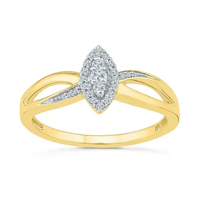 Womens 1/ CT. T.W. Natural White Diamond 10K Gold Cocktail Ring