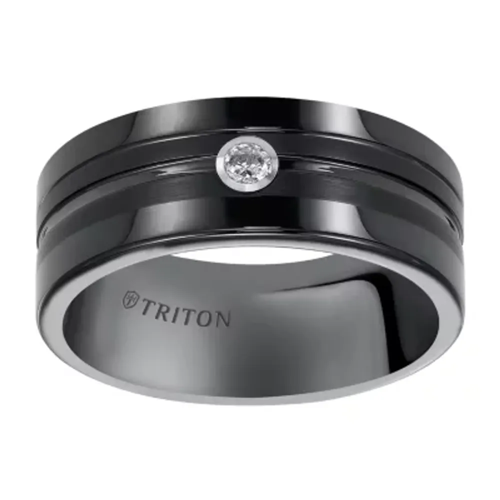 8MM Diamond Accent Natural White Tungsten Wedding Band