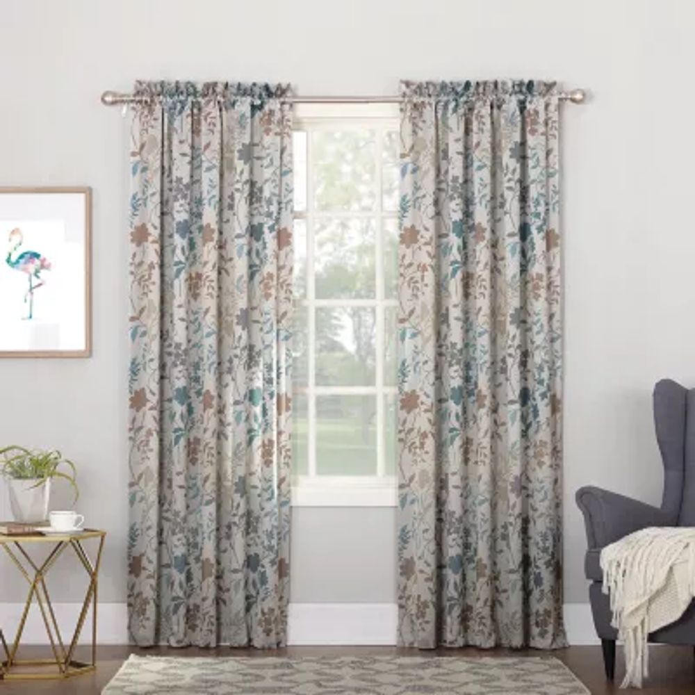 Sun Zero Emory Botanical Print Energy Saving Light-Filtering Rod Pocket Single Curtain Panel