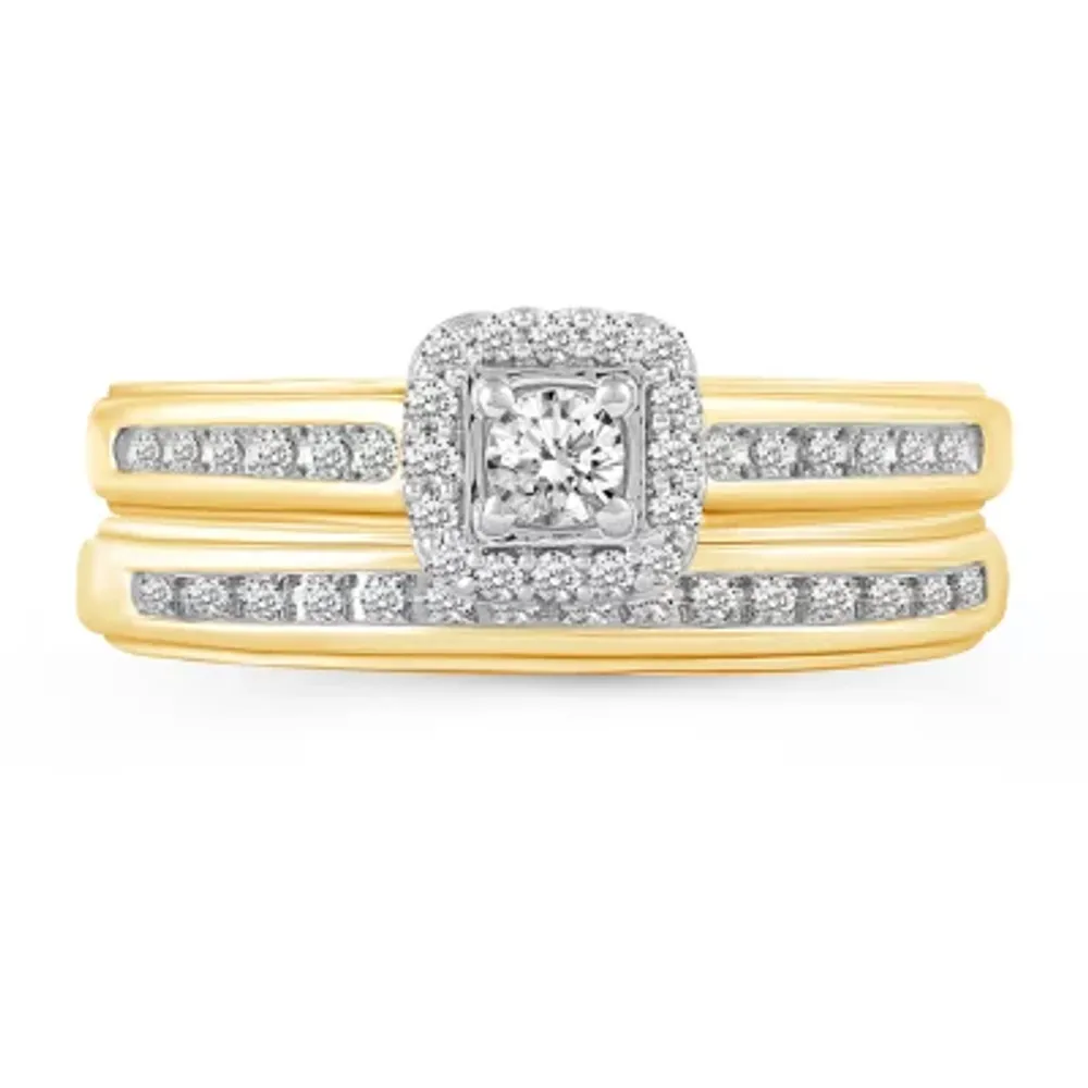 Womens 1/3 CT. T.W. Natural Diamond 10K Gold Side Stone Halo Bridal Set
