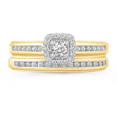 Womens 1/3 CT. T.W. Natural Diamond 10K Gold Side Stone Halo Bridal Set