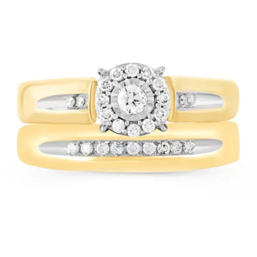 Womens 1/4 CT. T.W. Natural Diamond 10K Gold Round Side Stone Halo Bridal Set