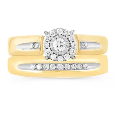 Womens 1/4 CT. T.W. Natural Diamond 10K Gold Round Side Stone Halo Bridal Set
