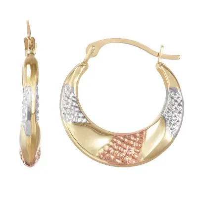 Womens 14K Tri-Color Gold 15mm Round Hoop Earrings