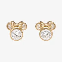 White Cubic Zirconia 14K Gold 8.7mm Minnie Mouse Stud Earrings