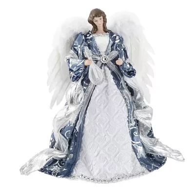 North Pole Trading Co. 12in Blue Silver Christmas Angel Figurine