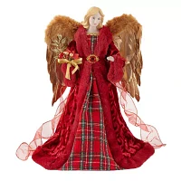 North Pole Trading Co. 16in Red Plaid Christmas Angel Figurine