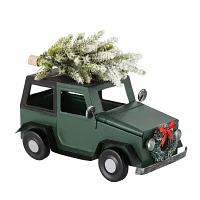 North Pole Trading Co. Santa Lodge Mini Green Vehicle Christmas Tabletop Decor