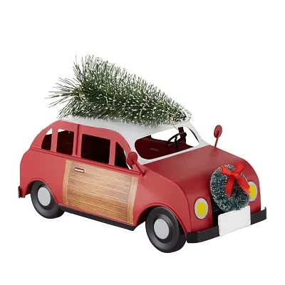 North Pole Trading Co. Santa Lodge Red Station Wagon Christmas Tabletop Decor