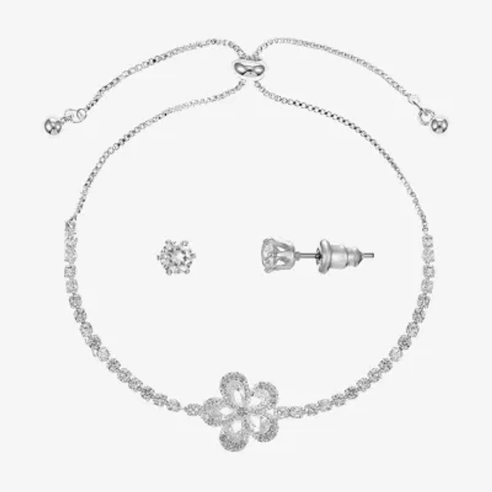 Sparkle Allure 2-pc. Cubic Zirconia Pure Silver Over Brass Flower Jewelry Set