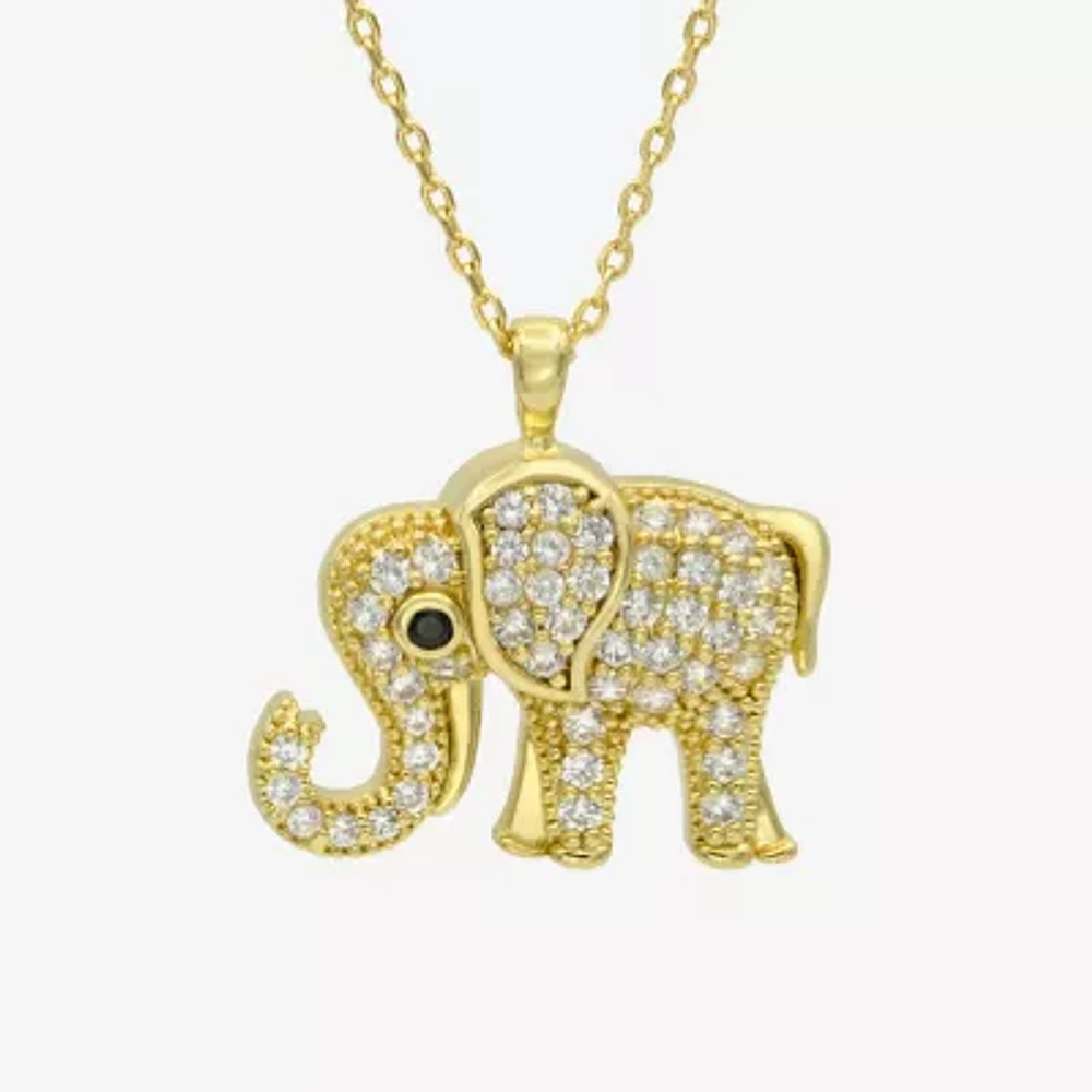 Sparkle Allure Elephant Cubic Zirconia 14K Gold Over Brass 16 Inch Cable Pendant Necklace