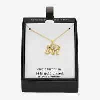 Sparkle Allure Elephant Cubic Zirconia 14K Gold Over Brass 16 Inch Cable Pendant Necklace