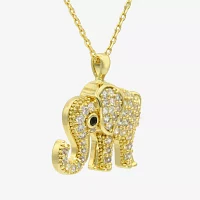 Sparkle Allure Elephant Cubic Zirconia 14K Gold Over Brass 16 Inch Cable Pendant Necklace