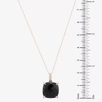 Womens Diamond Accent Genuine Black Onyx 10K Rose Gold Cushion Pendant Necklace