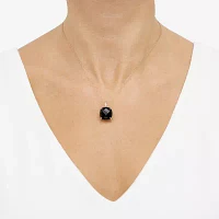 Womens Diamond Accent Genuine Black Onyx 10K Rose Gold Cushion Pendant Necklace