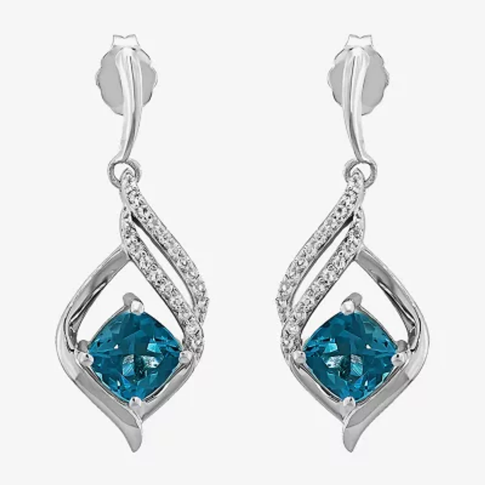 Genuine Blue Topaz Sterling Silver Drop Earrings