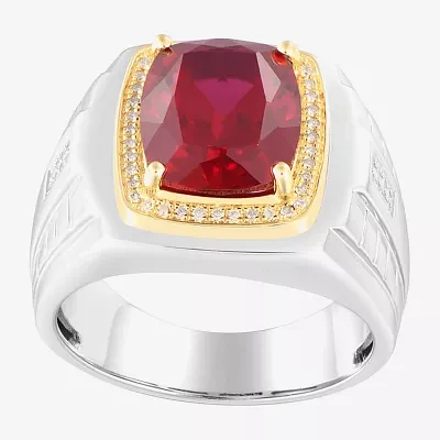 Mens 1/6 CT. T.W. Lab Created Red Ruby Sterling Silver Fashion Ring