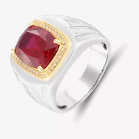 Mens 1/6 CT. T.W. Lab Created Red Ruby Sterling Silver Fashion Ring