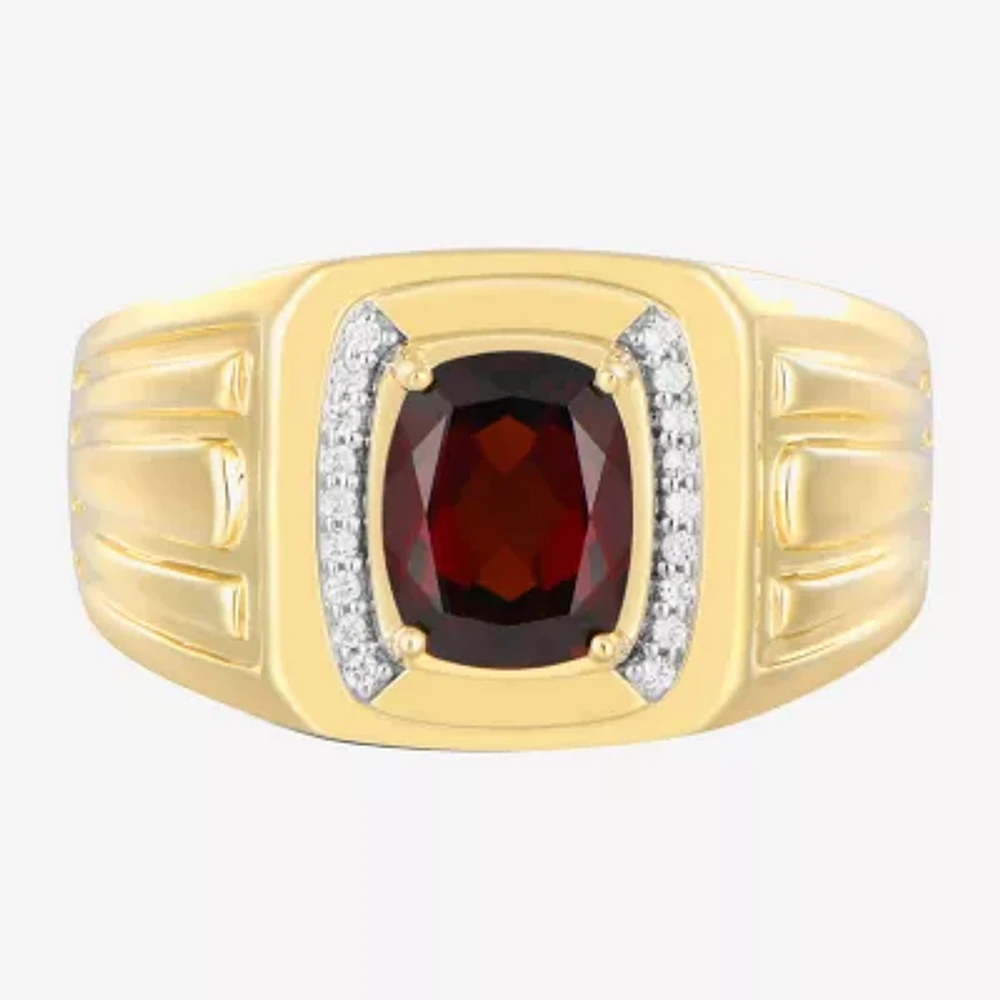 Mens 1/10 CT. T.W. Genuine Red Garnet 14K Gold Over Silver Fashion Ring