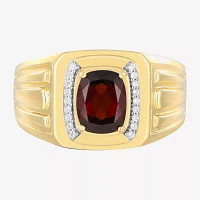 Mens 1/10 CT. T.W. Genuine Red Garnet 14K Gold Over Silver Fashion Ring