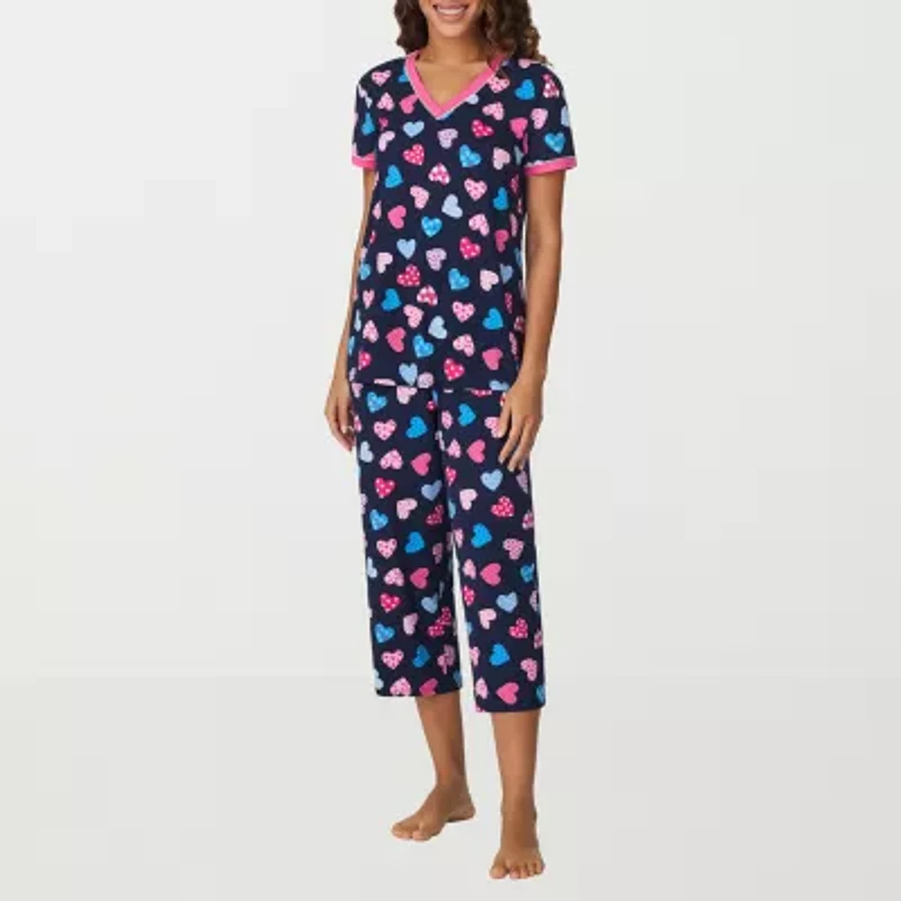 Cuddl Duds Womens V-Neck Short Sleeve 2-pc. Pant Pajama Set