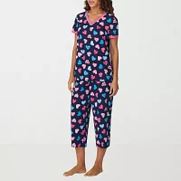 Cuddl Duds Womens V-Neck Short Sleeve 2-pc. Pant Pajama Set