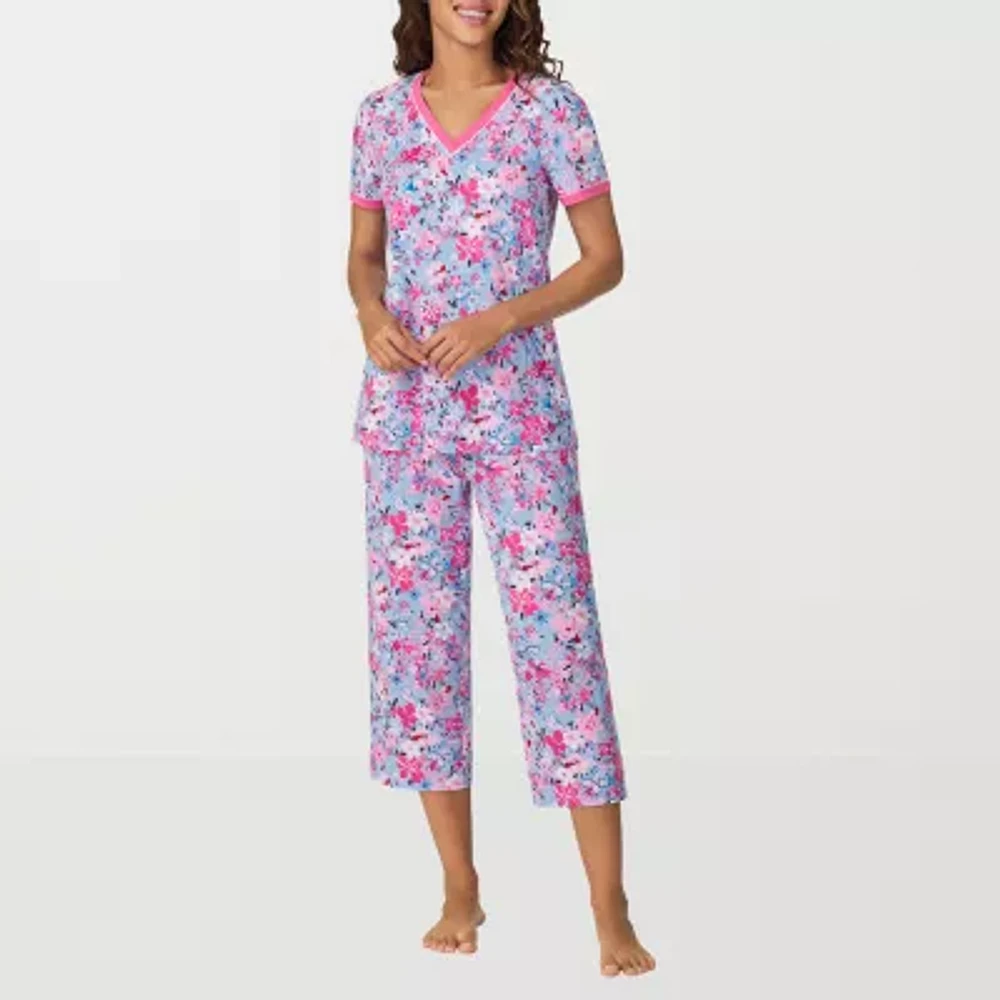 Cuddl Duds Womens V-Neck Short Sleeve 2-pc. Pant Pajama Set