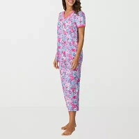 Cuddl Duds Womens V-Neck Short Sleeve 2-pc. Pant Pajama Set