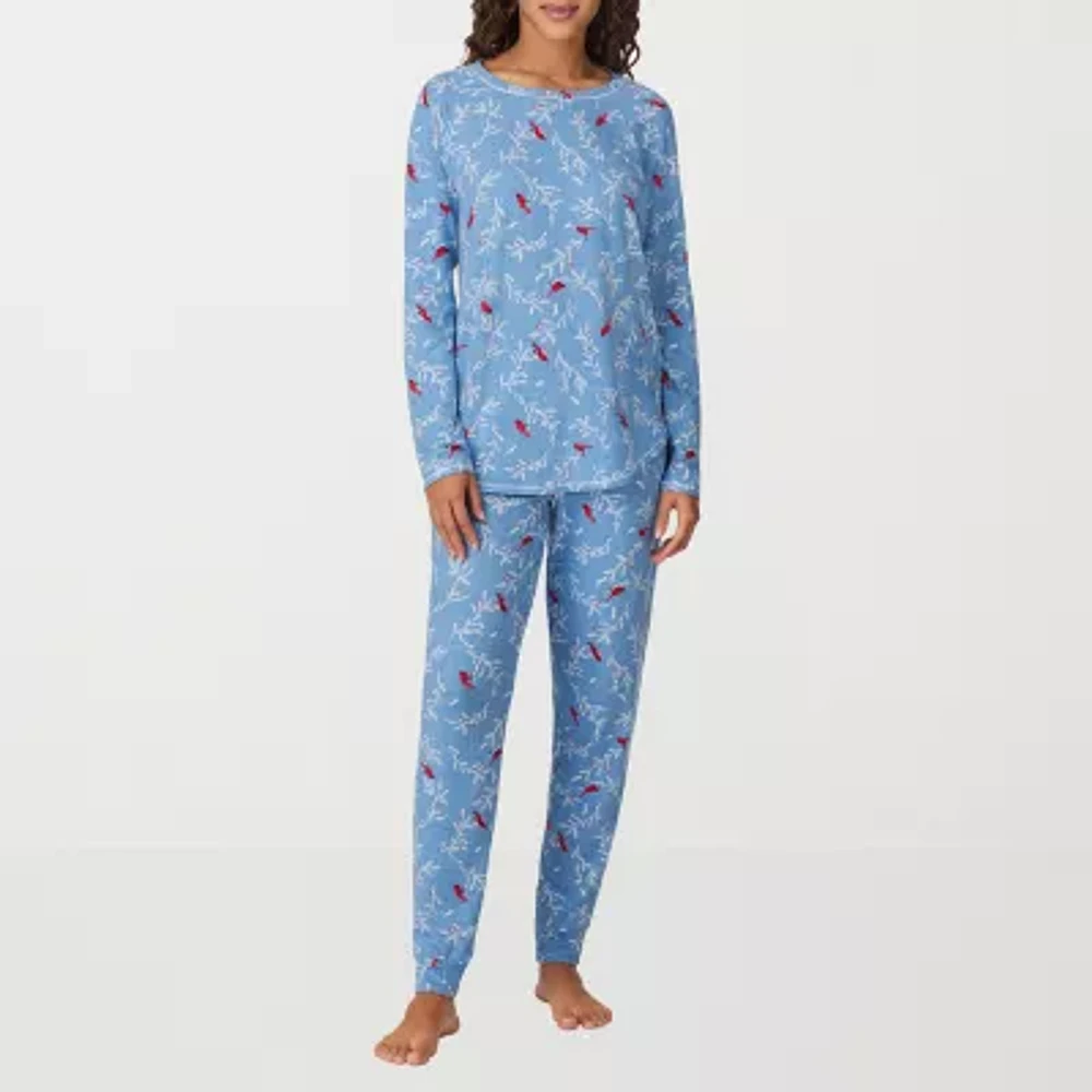 Cuddl Duds Womens Round Neck Long Sleeve 2-pc. Pant Pajama Set