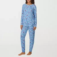 Cuddl Duds Womens Round Neck Long Sleeve 2-pc. Pant Pajama Set