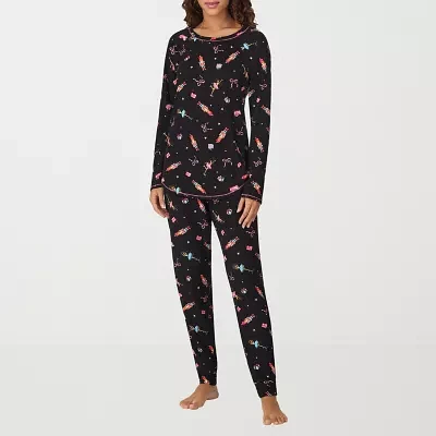 Cuddl Duds Womens Round Neck Long Sleeve 2-pc. Pant Pajama Set