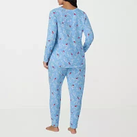 Cuddl Duds Womens Plus Round Neck Long Sleeve 2-pc. Pant Pajama Set