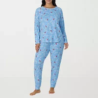 Cuddl Duds Womens Plus Round Neck Long Sleeve 2-pc. Pant Pajama Set