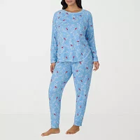 Cuddl Duds Womens Plus Round Neck Long Sleeve 2-pc. Pant Pajama Set