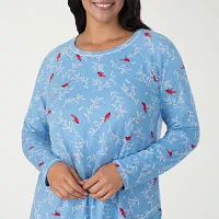 Cuddl Duds Womens Plus Round Neck Long Sleeve 2-pc. Pant Pajama Set