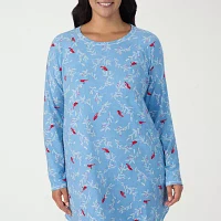 Cuddl Duds Womens Plus Long Sleeve Round Neck Nightshirt