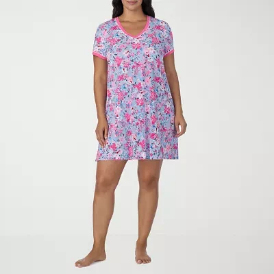 Cuddl Duds Womens Plus Short Sleeve V Neck Nightshirt