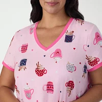 Cuddl Duds Womens Plus Short Sleeve V Neck Nightshirt
