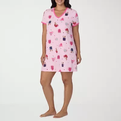 Cuddl Duds Womens Plus Short Sleeve V Neck Nightshirt