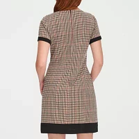 Marc New York Womens Short Sleeve Plaid Sheath Dress