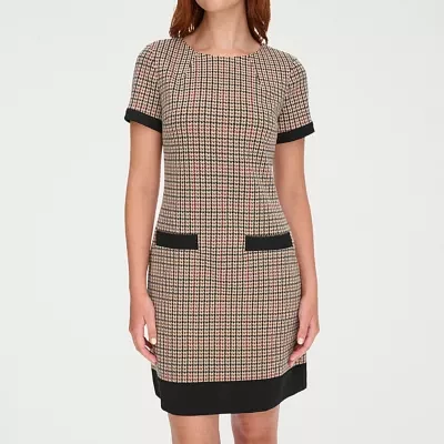 Marc New York Womens Short Sleeve Plaid Sheath Dress