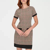 Marc New York Womens Short Sleeve Plaid Sheath Dress