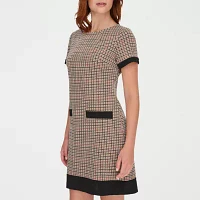 Marc New York Womens Short Sleeve Plaid Sheath Dress